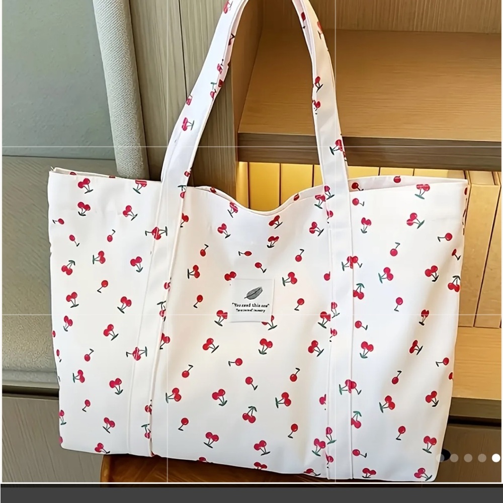 Cherry Print Tote Bag Zip Top Closure NEW with tags - Picture 2 of 7
